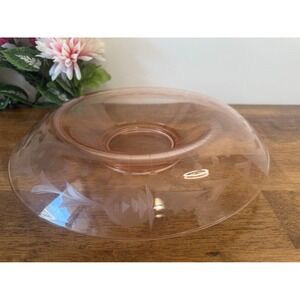Vintage Pink Etched Glass Centerpiece Bowl Floral‎ Cut Design, Elegant MCM Decor